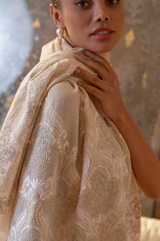 Stole Indian Wedding Wear - Beige Royal Crest Wool Silk by Mauli