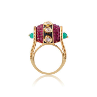 Kundan Ring for Indian Weddings – Red Ruby Barrel by Amraani