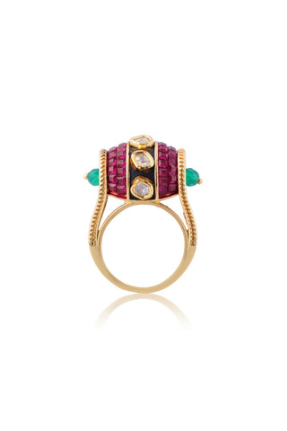 Kundan Ring for Indian Weddings – Red Ruby Barrel by Amraani
