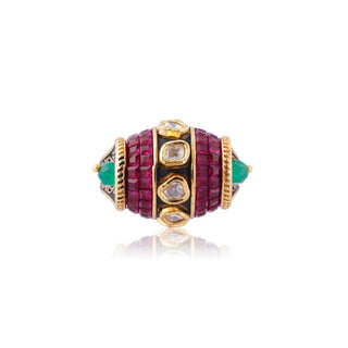Kundan Ring for Indian Weddings – Red Ruby Barrel by Amraani
