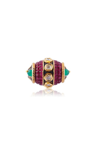 Kundan Ring for Indian Weddings – Red Ruby Barrel by Amraani