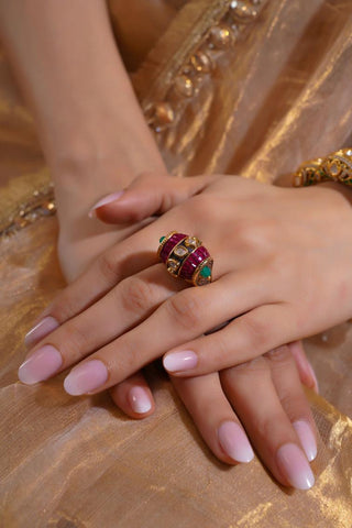 Kundan Ring for Indian Weddings – Red Ruby Barrel by Amraani