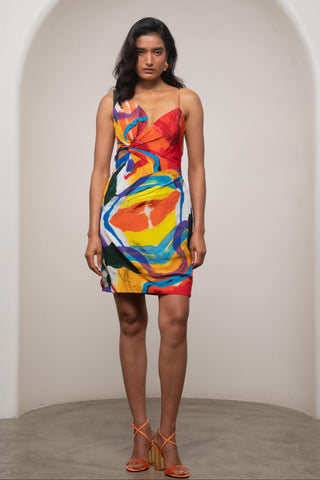Draped Mini Dress for Contemporary Wear - Multicolor Siro Ruel by Advait