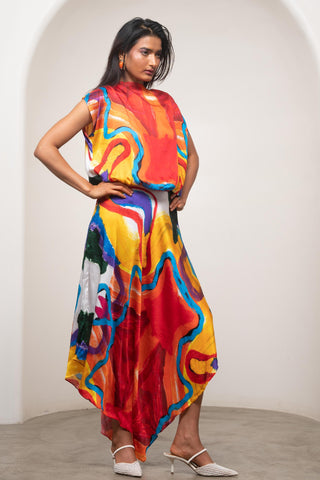 Handkerchief Dress for Contemporary Wear - Ruel Siro Multicolor by Advait