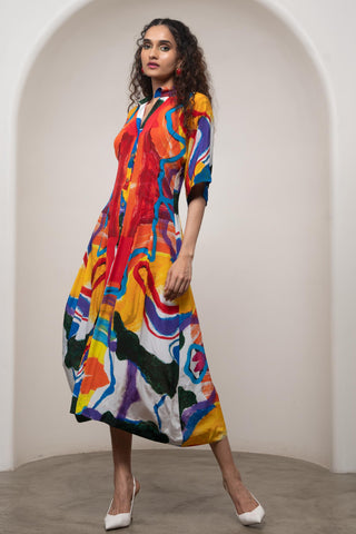 Kimono Dress for Contemporary Wear - Siro Ruel Multicolor by Advait