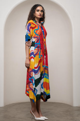Kimono Dress for Contemporary Wear - Siro Ruel Multicolor by Advait