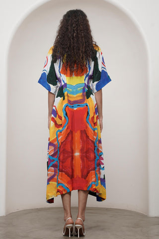 Kimono Dress for Contemporary Wear - Siro Ruel Multicolor by Advait