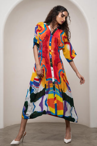 Kimono Dress for Contemporary Wear - Siro Ruel Multicolor by Advait