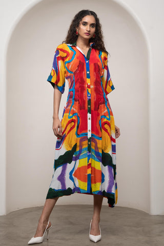Kimono Dress for Contemporary Wear - Siro Ruel Multicolor by Advait