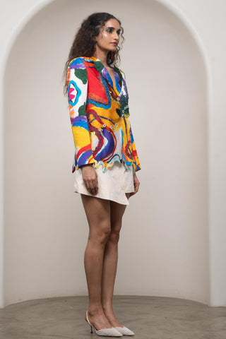 Blazer Set for Contemporary Wear - Multicolor Siro Ruel Wavy by Advait