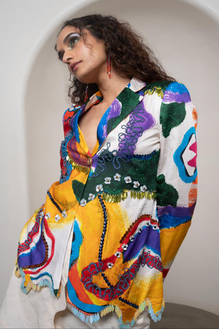 Blazer Set for Contemporary Wear - Multicolor Siro Ruel Wavy by Advait