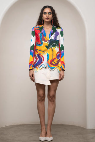 Blazer Set for Contemporary Wear - Multicolor Siro Ruel Wavy by Advait