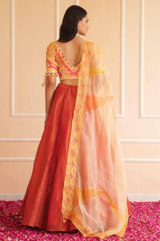 Red dil se tangerine lehenga set