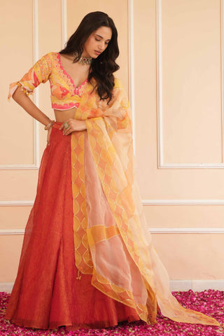 Red dil se tangerine lehenga set
