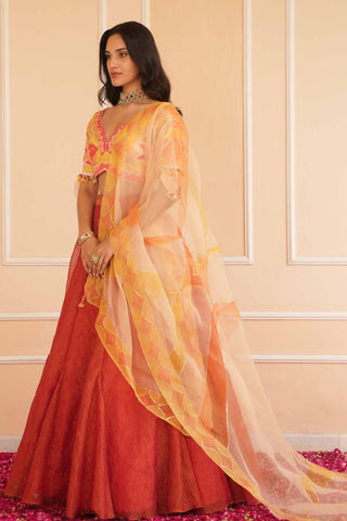 Red dil se tangerine lehenga set