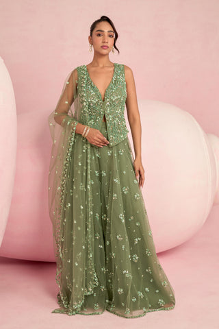 Sharara Set For Indian Wedding - Green Solene Sharara Set by Prevasu