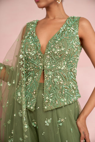 Sharara Set For Indian Wedding - Green Solene Sharara Set by Prevasu