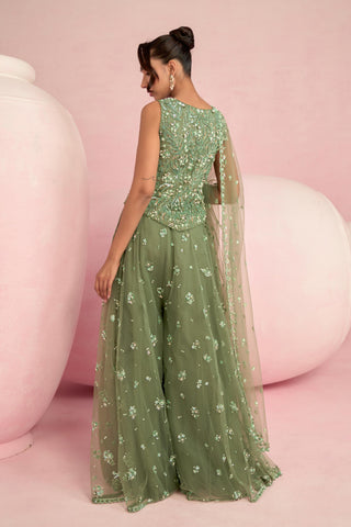Sharara Set For Indian Wedding - Green Solene Sharara Set by Prevasu