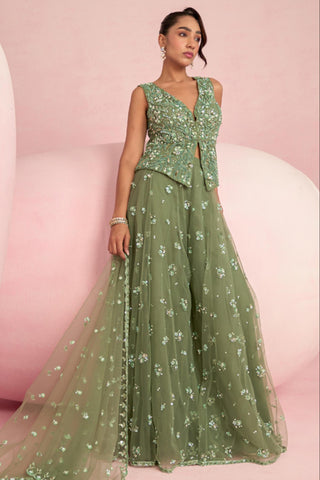 Sharara Set For Indian Wedding - Green Solene Sharara Set by Prevasu