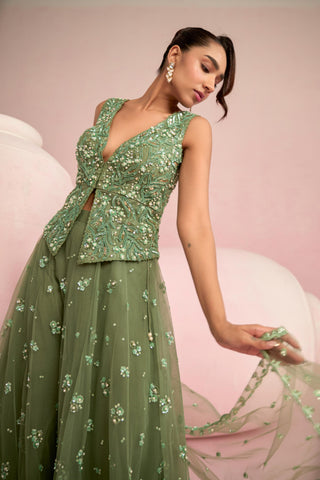Sharara Set For Indian Wedding - Green Solene Sharara Set by Prevasu