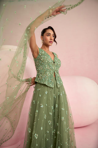 Sharara Set For Indian Wedding - Green Solene Sharara Set by Prevasu