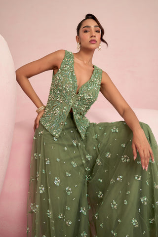 Sharara Set For Indian Wedding - Green Solene Sharara Set by Prevasu