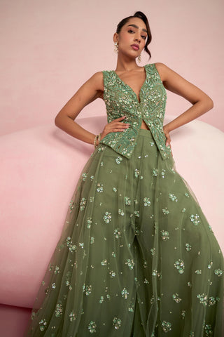 Sharara Set For Indian Wedding - Green Solene Sharara Set by Prevasu