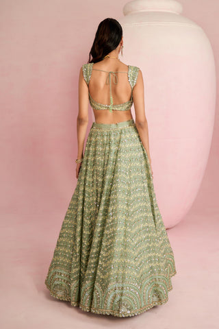 Lehenga Set For Indian Wedding - Green Solene Lehenga Set by Prevasu