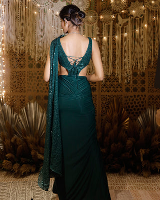 Shimmering green circle saree gown