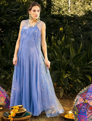 Powder blue anarkali and jacket