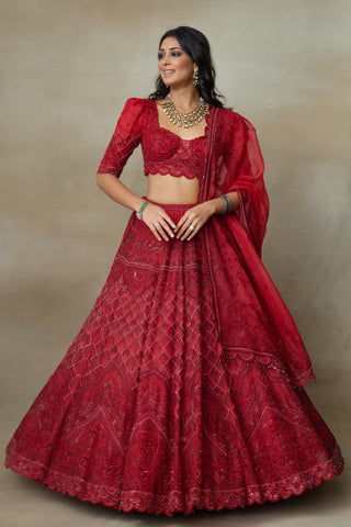 Bridal Lehenga Indian Wedding – Red Scarlet by Shasha Gaba