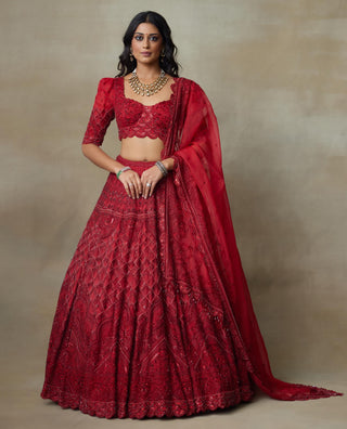 Bridal Lehenga Indian Wedding – Red Scarlet by Shasha Gaba