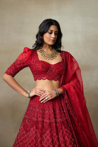 Bridal Lehenga Indian Wedding – Red Scarlet by Shasha Gaba