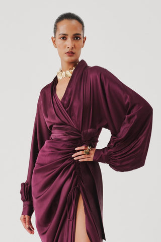 Draped dress contemporary wear – Maroon Contemporary Elegance by Aroka