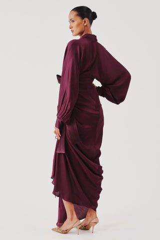 Draped dress contemporary wear – Maroon Contemporary Elegance by Aroka