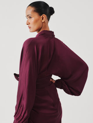 Draped dress contemporary wear – Maroon Contemporary Elegance by Aroka