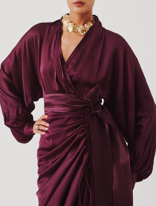 Draped dress contemporary wear – Maroon Contemporary Elegance by Aroka