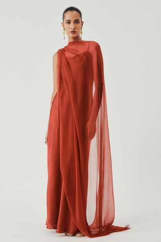 Slip dress contemporary wear – Orange Tyra with Scarf by Aroka