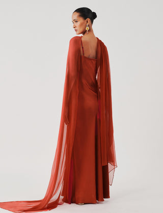 Slip dress contemporary wear – Orange Tyra with Scarf by Aroka