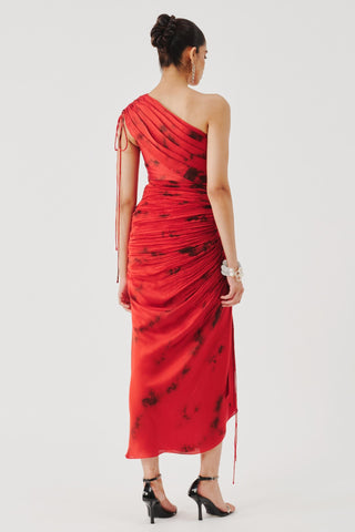 Draped Dress for Contemporary Wear – Red Draped by Aroka