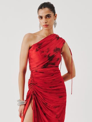 Draped Dress for Contemporary Wear – Red Draped by Aroka