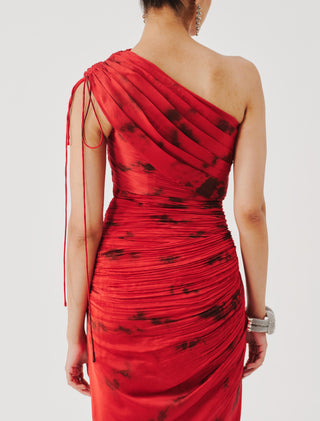Draped Dress for Contemporary Wear – Red Draped by Aroka