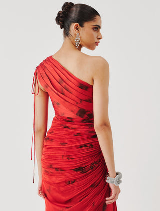 Draped Dress for Contemporary Wear – Red Draped by Aroka