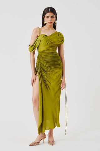 Ruched Dress for Contemporary Wear – Green by Aroka