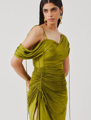 Ruched Dress for Contemporary Wear – Green by Aroka