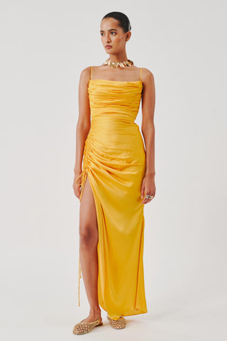 Draped Dress for Contemporary Wear – Yellow Spaghetti by Aroka