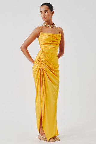 Draped Dress for Contemporary Wear – Yellow Spaghetti by Aroka