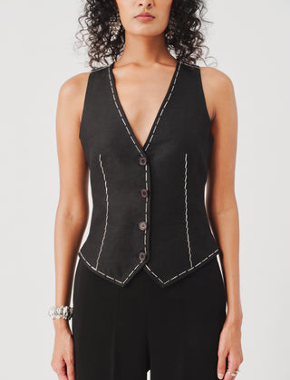 Linen waistcoat for Contemporary Wear – Black Bearer by Aroka