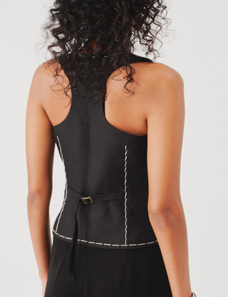 Linen waistcoat for Contemporary Wear – Black Bearer by Aroka