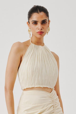 Halter neck top for Contemporary Wear – White Lucid Muslin by Aroka